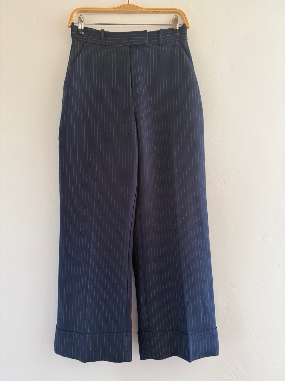 Abercrombie Curve Love Sloane Navy Pinstripe Wide Leg Pants 27/4 Short